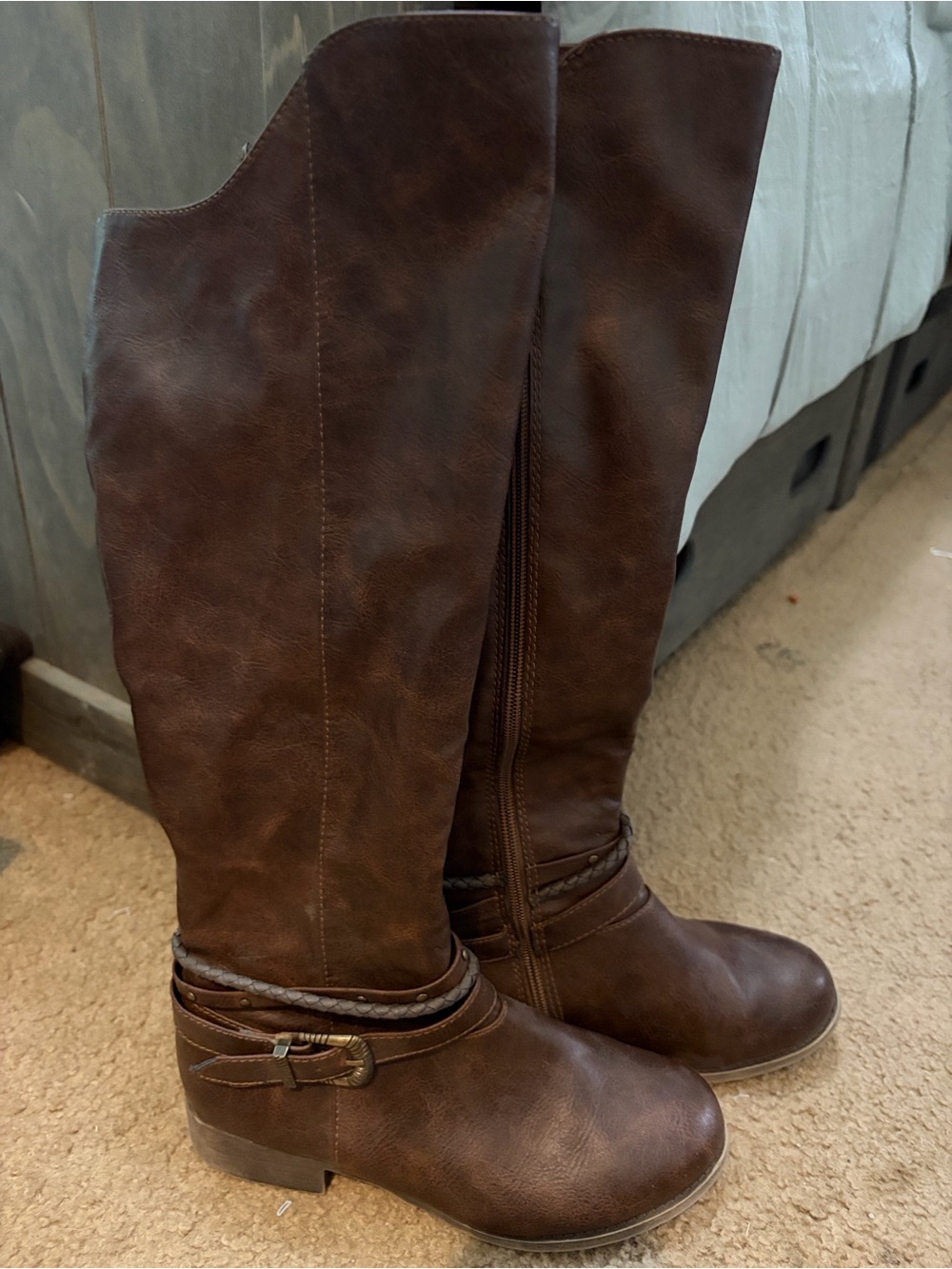 Jellypop Dark Brown Over-the-Knee Riding Boots with Braided Strap